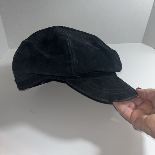 Vintage NINE WEST Black Suede Women’s NEWSBOY CAP/HAT With Brim Great Condition - Picture 11 of 11