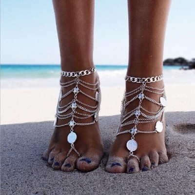 Tassel German Silver Metal Fringe ANKLET PAIR Ankle Beach Barefoot Jewelry Boho Tassel German Silver Metal Fringe ANKLET PAIR Ankle Beach Barefoot Jewelry Boho