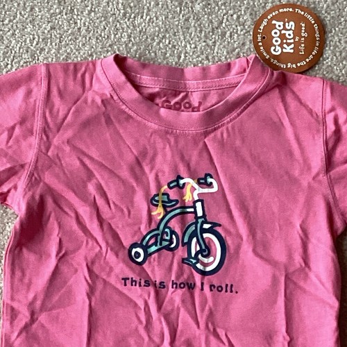 GOOD KIDS LIFE IS GOOD GIRLS 4T PINK T SHIRT, BIKE, “THIS IS HOW I ROLL”, COTTON - Picture 2 of 3