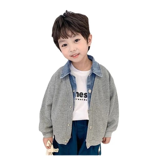 New Boy Coat Autumn Jacket Denim Collar Patchwork Top Fake Two Shirts Kids 2-9 Y - Picture 20 of 20
