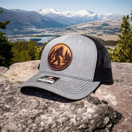 Bigfoot Trucker Hat, Sasquatch Hat, Yeti Gift, Snapback Leather Patch Hat - Picture 3 of 8