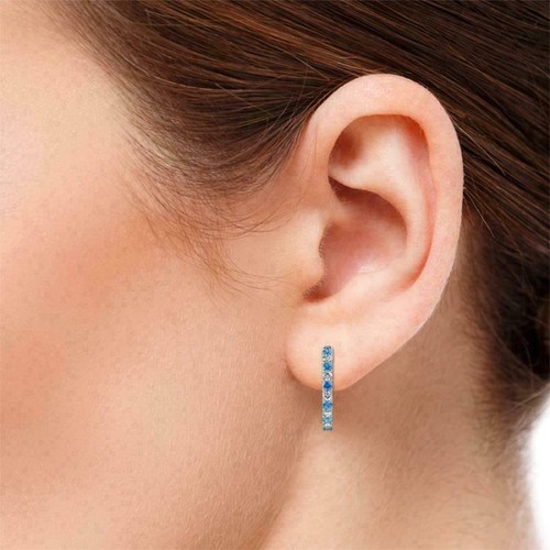 0.87 Ct Blue Topaz & Natural Diamonds Prong Earrings 14k Solid White Gold - Picture 2 of 2