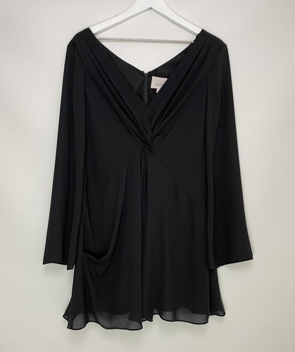 NWT $395 Cinq A Sept Cecil Long Sleeve V Neck Twist Front Crepe Dress Black Sz 2 - Picture 3 of 9