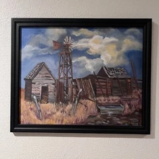 Vintage Rustic Barn Painting signed H. Sirus Framed
