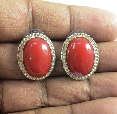 Lot 5 Paires Boucles D'Oreilles Corail Pierre Naturelle - Plaqué Argent - Inde