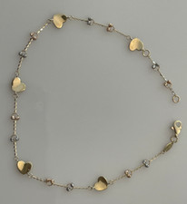 10" 14K Tri-Color Gold Hearts & Love Ankle Bracelet with Lobster Clasp NEW