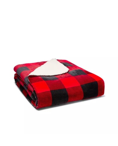 VICTORIA'S SECRET PINK RED & BLACK PLAID HOLIDAY SOFT COZY SHERPA THROW BLANKET - Picture 2 of 4