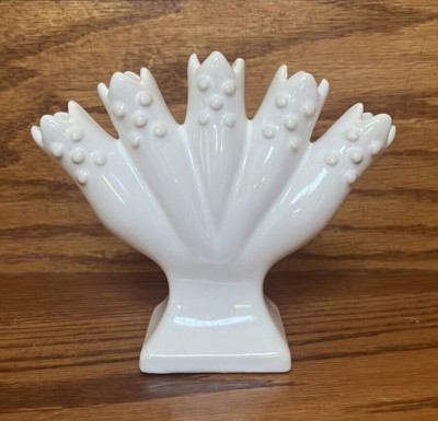 Five 5 Finger White Bud Tulip Flower Ceramic Vase, Made in Portugal, NWOT