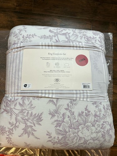 New Laura Ashley Bedford Lilac Floral King Comforter Set 3 Pc - Picture 4 of 5