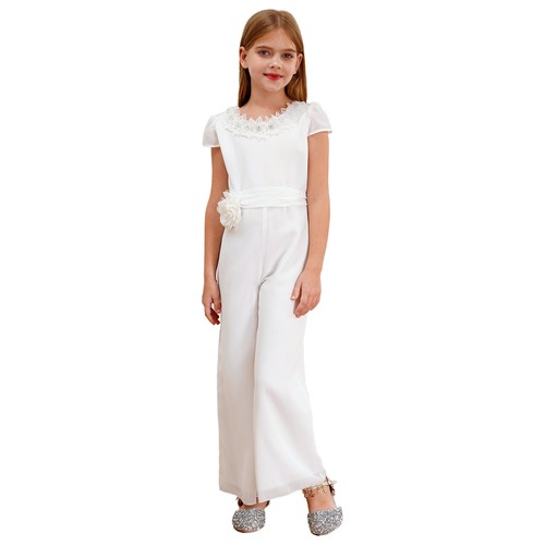 Kids Girls Delicate Applique Jumpsuit Embroidery Long Romper Overalls Pageant - Picture 5 of 18