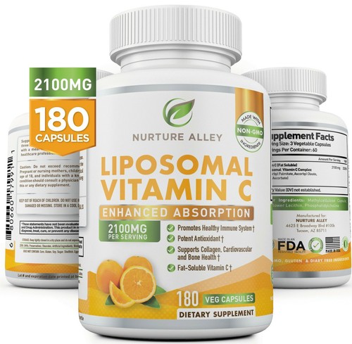 Nurture Alley Liposomal Vitamin C 2100mg- 180 Capsules High Absorption Ascorbic - Picture 9 of 10
