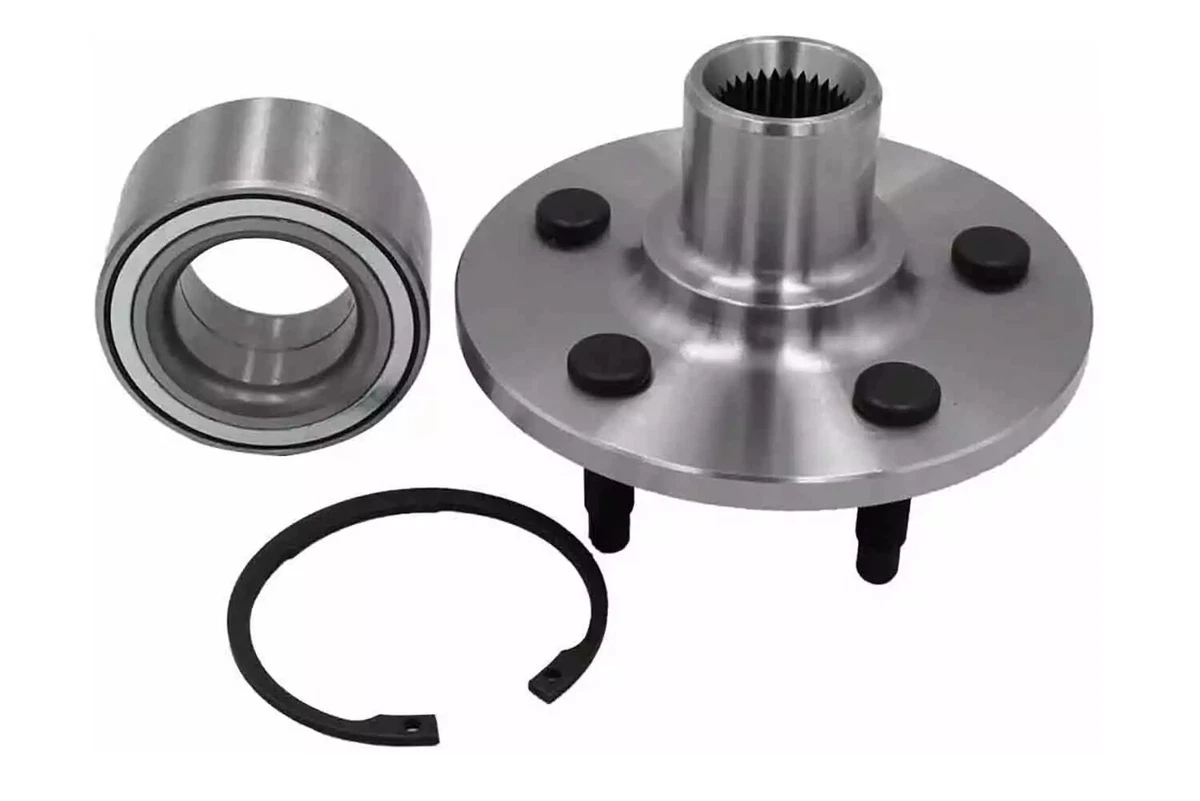 A MOOG 2002-2010 Ford Explorer rear wheel hub assembly and wheel bearing, displayed on a white background.