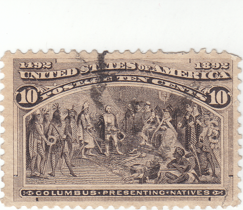Scott # 237 - 10c Black Brown - Columbus Presenting Natives- Used