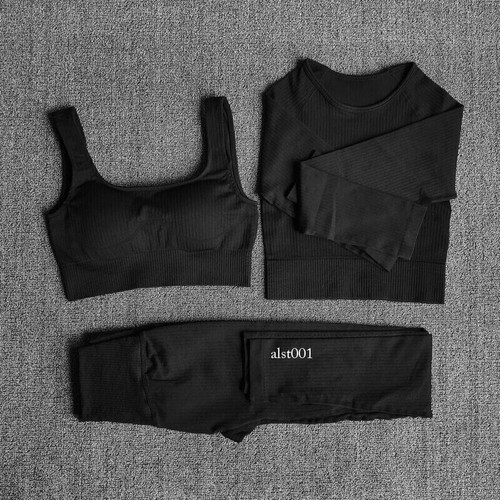 Women's Sportswear Yoga Set Sports Legging Bra Crop Top Long Sleeve Yoga Suit - Picture 3 of 51