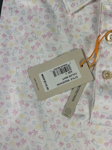 Peter Millar Golf Shirt Polo CS Summer Comfort Utopia Burger Print Large White - Picture 4 of 7