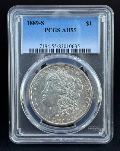 1889 S $1 Morgan Silver Dollar PCGS AU 55, Nice Semi-Key Date Coin
