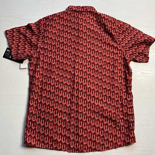 Akademiks 90s Chain Link Button Up Shirt Mens XLarge Red Short Sleeve New - Picture 8 of 11