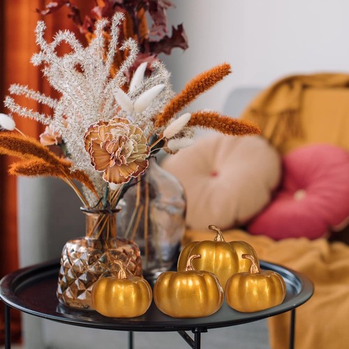 12 Pcs Assorted Small Gold Pumpkins Artificial Decorative Pumpkins Fall - Picture 4 of 5