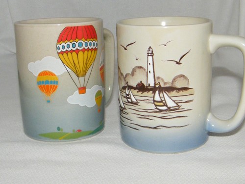 Otagiri Japan . Set of 2 Mugs w/ Ombre' Color / Hot Air Balloons & Sail Boats - Picture 9 of 11