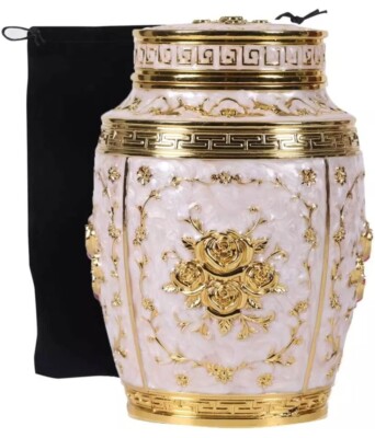 Medium Urn for Human Ashes - Rose Flower Cremation - Beautiful Gold 