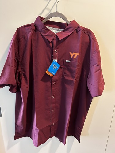 Columbia PFG Virginia Tech Shirt Mens 2XL Maroon Fishing Mechanic Back Hit