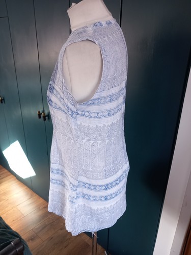 EAST ARTISAN with ANOKHI Blue White Indian Block Print Cotton Tunic Top 8 UK - Picture 8 of 15