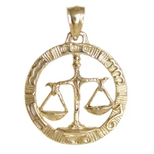New 14k Gold Libra Zodiac Pendant