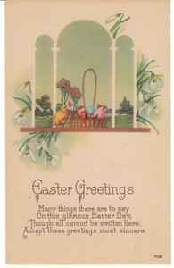 Vintage-Postcard-Easter-Chick-Easter-Basket-of-Eggs-Art-Deco-Unused-1920s