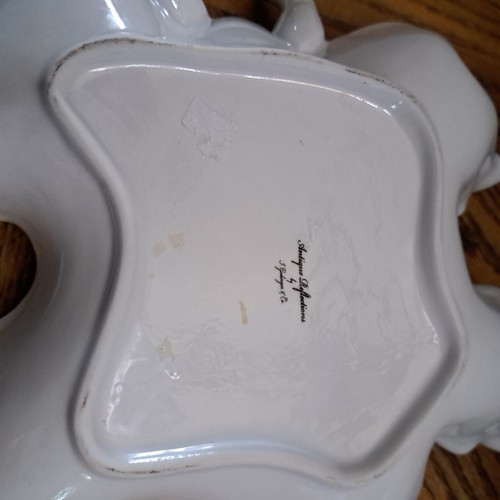Blue & White Rose Print Leaf Shape Bowl 11 3/8'' Gold Trim - Picture 9 of 13