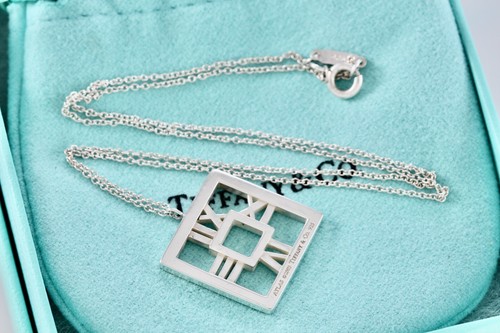Tiffany & Co. Silber Atlas römische Ziffern 2003 offen quadratischer Anhänger 16" Halskette - Bild 7 von 11