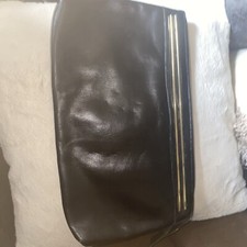 Vintage 70s 80s Letisse Clutch Bag Black Leather Zipper