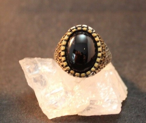 Silberring Männerring Siegelring Ring Sterlingsilber 925 Handarbeit Onyx Gr 61 - Photo 1/5