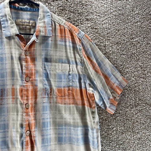 Tommy Bahama Shirt Adult Medium Plaid Silk Hawaiian Button Up Short Sleeve Mens - Picture 3 of 12