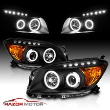 For 2006-2008 Toyota Rav4 Dual Led Halo Projector Black Headlights Pair