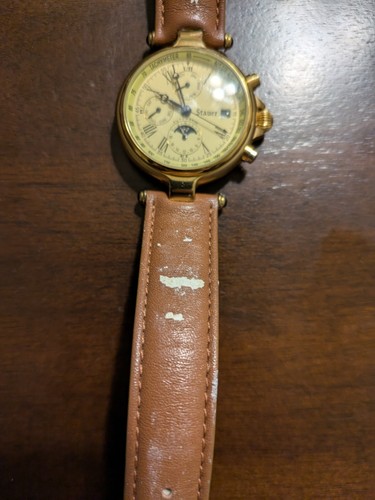 stauer gold brown leather strap automatic clean face watch analog damaged band - Picture 6 of 14