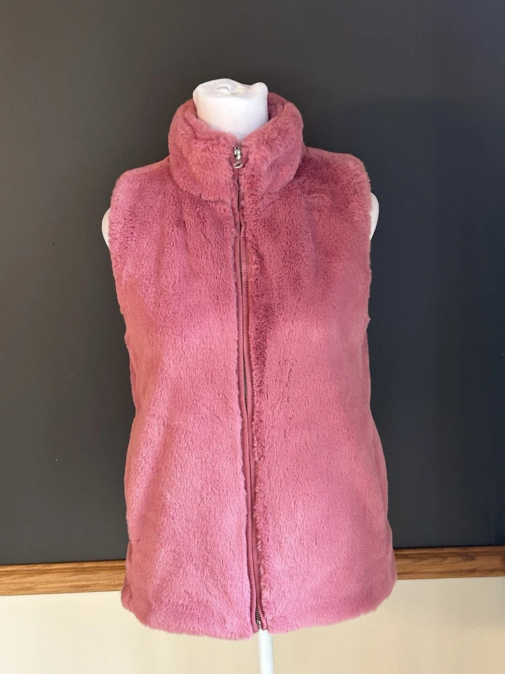 NWT J. Crew Factory J.Crew Women's Plush Faux Fur Full Zip Vest Guava Berry XXS - Image 3 of 4