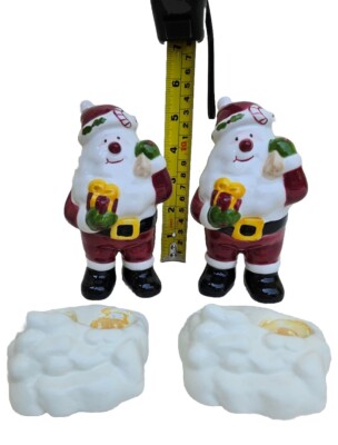 The Cellar Ceramic Set of 2 Santa Candleholders Christmas Decor 4'' Candle Holder