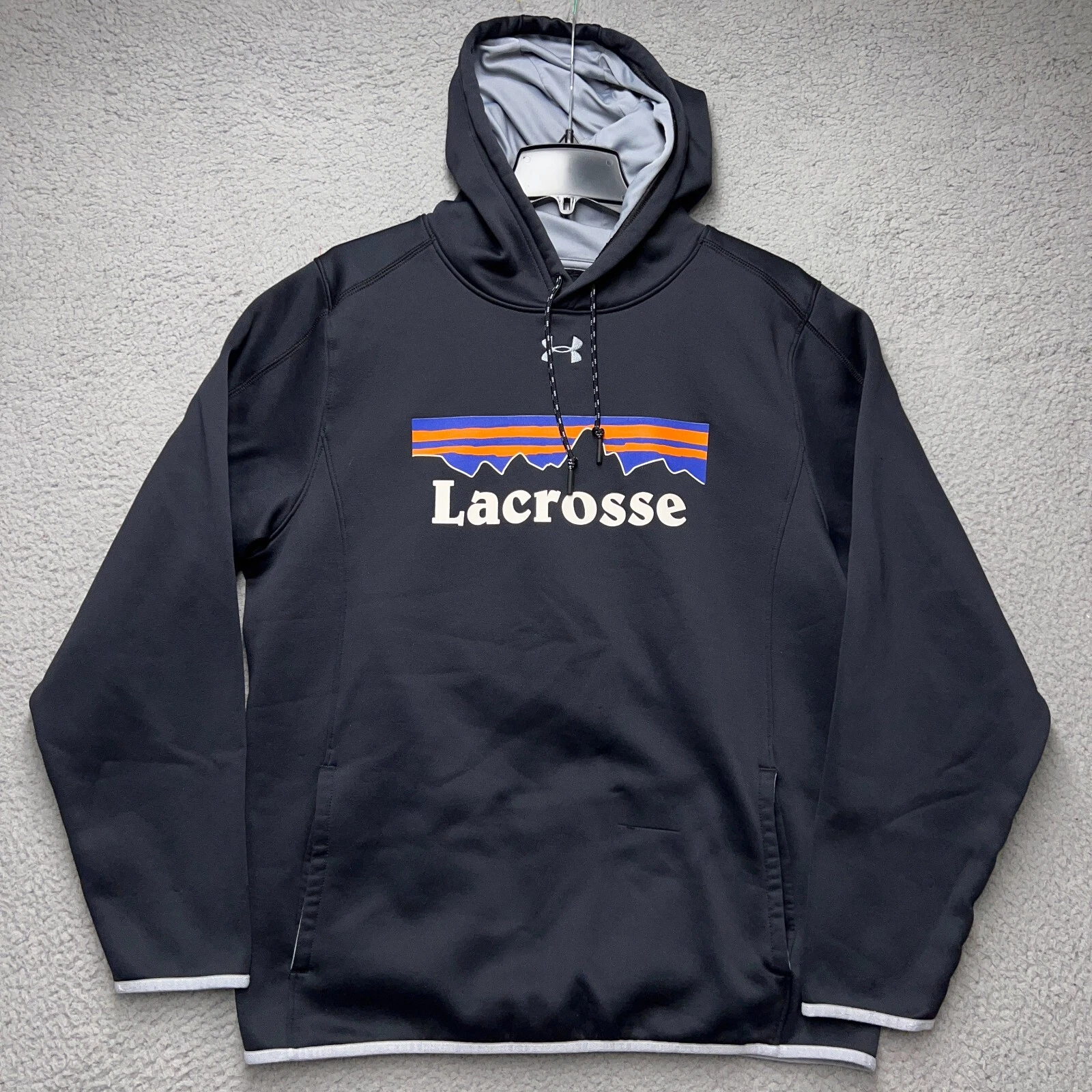 Under Armour Hoodie Sweatshirt Mens Large Black Lacrosee Long Sleeve Coldgear