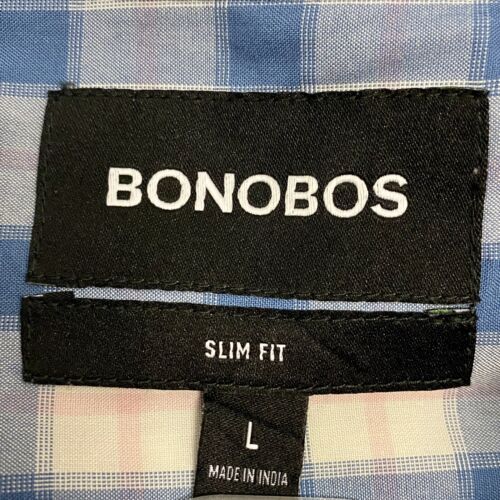 Bonobos Men’s Large Slim Fit Blue/Pink/White Plaid Button-Down Long Sleeve Shirt - Picture 4 of 5