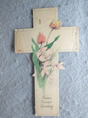 Antique Happy Easter Greeting, Cross Shaped Easter Greeting Card