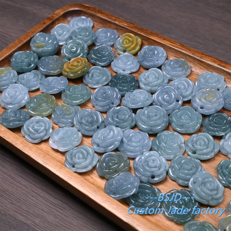 Copo de Nieve Natural Rosa Flor Azul Guatemalteca Jadeíta Azul Cuentas Jade Foto 2 de 4