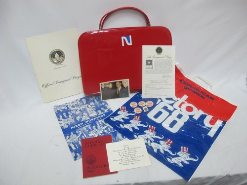 REPUBLIKANER Richard NIXON Eröffnungsprogramm Kampagne Pin Etui & GOLDWATER Einladung - Bild 1 von 12