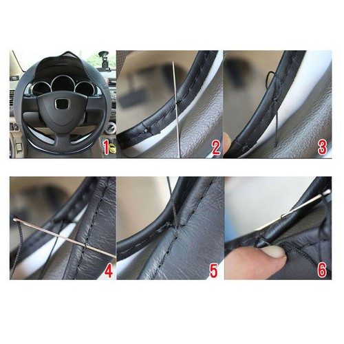 Luxus Rindsleder PU Leder Auto LKW Lenkrad Abdeckung Faden Nadel schwarz UK - Bild 7 von 13