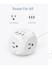 Anker 321 A2763 5ft Power Strip with 3 AC outlets and 3 USB ports. White NEW