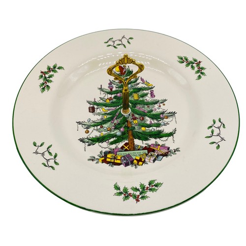 Spode Christmas Tree einstufiger Leckerbissen Plätzchenteller England filigraner Griff - Bild 1 von 9
