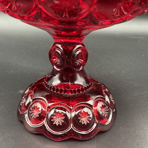LE Smith Moon and Stars Pedestal Candy Dish with Lid; Ruby Red 10” Chipped - Picture 6 of 15