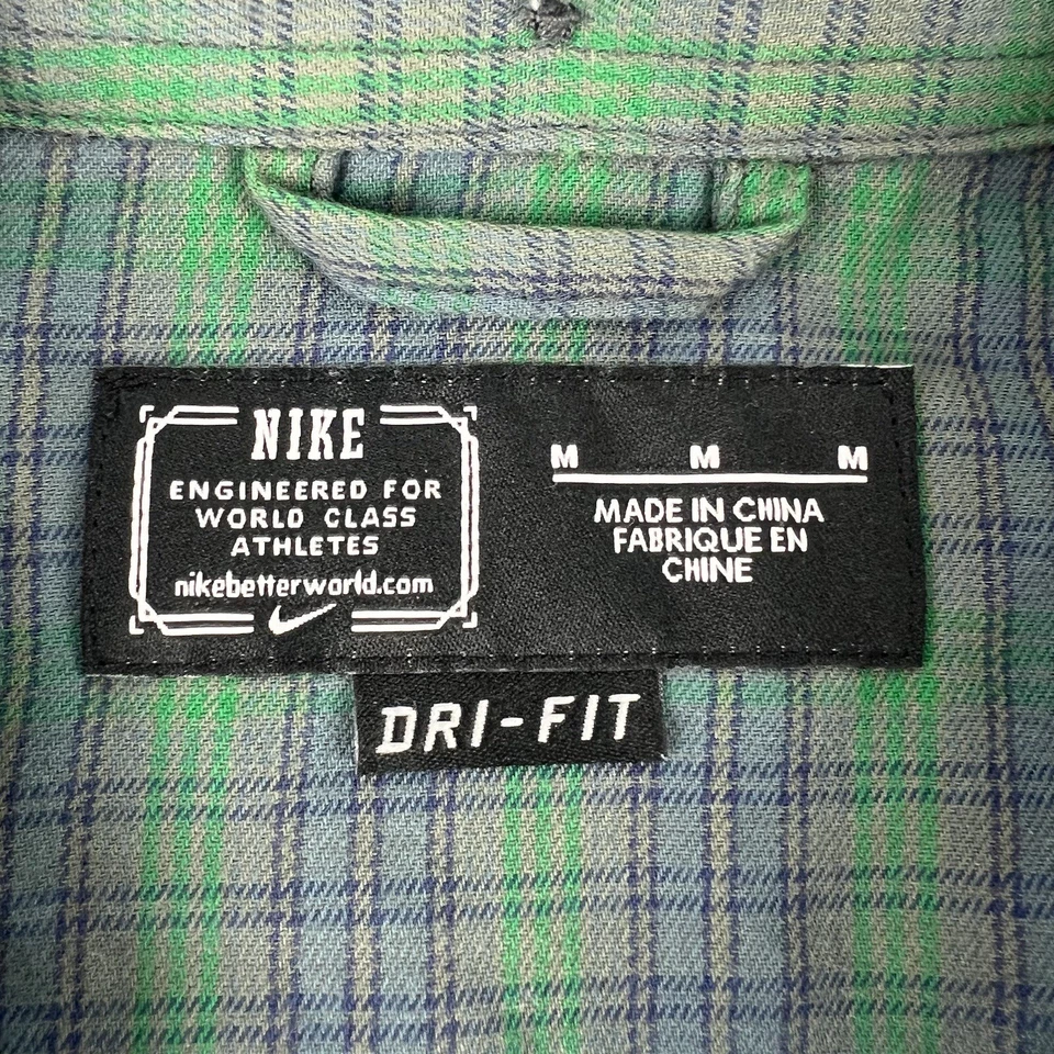 Nike Dri-Fit Long Sleeved Button Up Check Shirt Mens M Green/Blue 522612-055 - Image 3 of 4