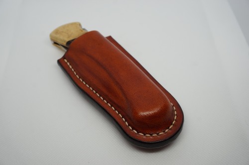 handmade buck 110 custom leather sheath saddle brown waxed hand stitch vertical - Picture 9 of 9