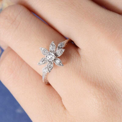 Ct Round Cut Diamond Daisy Flower Bridal Wedding Ring 14K