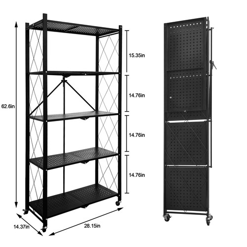 2 Pack Folding Shelves 5 Tier Heavy Duty Metal Rack w/ Wheels for Garage Kitchen - Picture 8 of 8